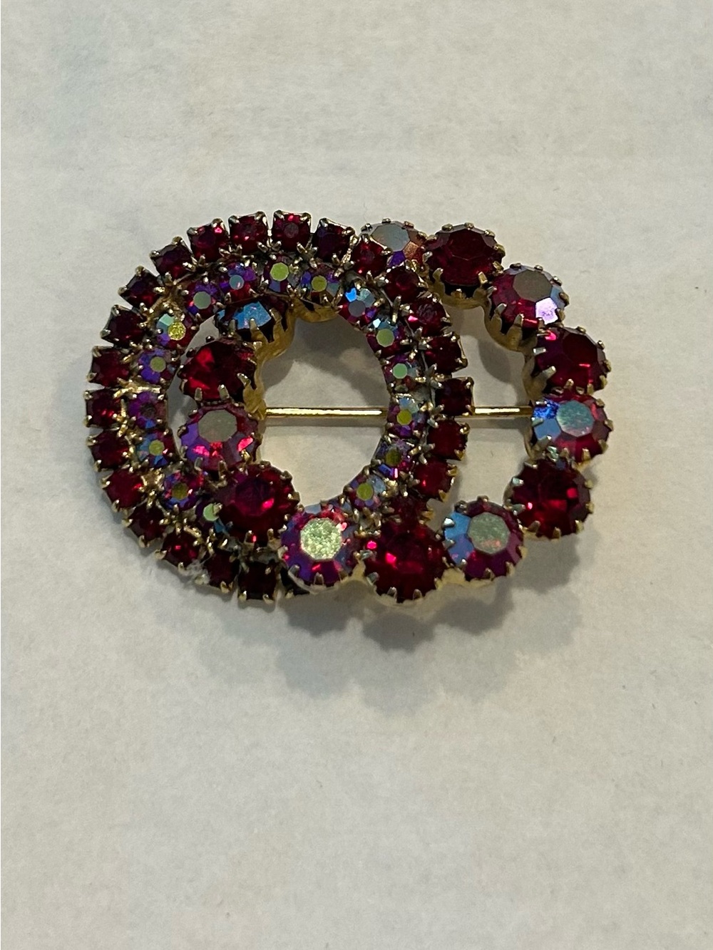 Vintage Red Crystal Circle Brooch
